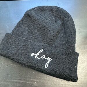Black Beanie with White Embroidery
